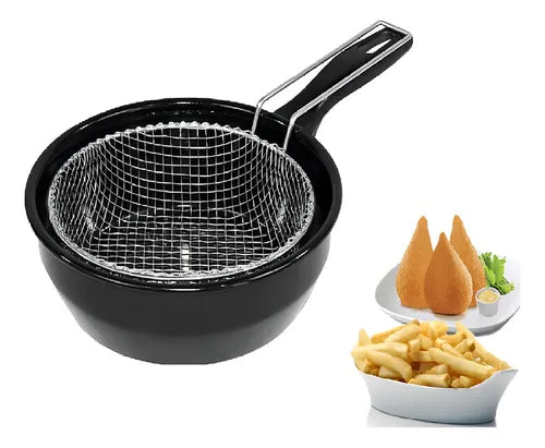 Frigideira Fritatudo Fritadeira Cesto 20cm Esmaltada Roa Cor Preto