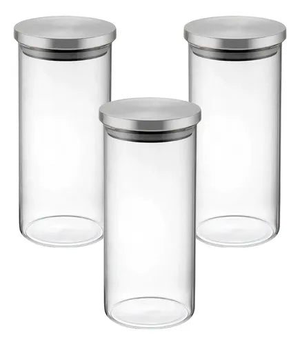 Jogo De Potes Herméticos 1500 Ml 3 Unidades C/ Tampa Inox