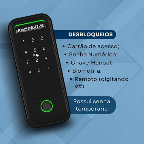 Fechadura Inteligente Eletrônica de Sobrepor Wi-fi Novadigital SM-07 Com Biometria Sem Maçaneta Cor Preto