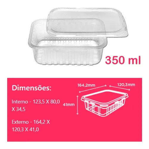 Pote Descartável 350ml Tampa Marmita Freezer Microondas 48un Cor Transparente