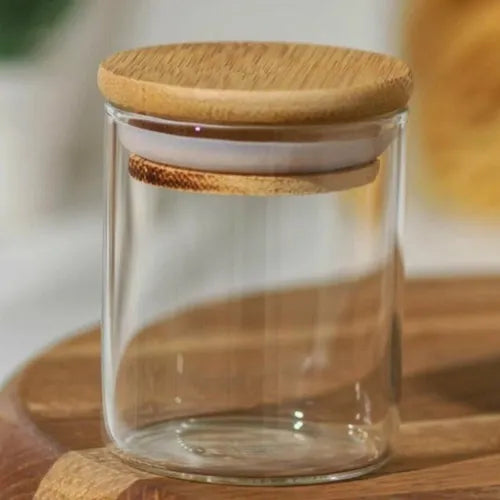Kit 4 Pote De Vidro Hermético 550ml Bambu Mantimento Tempero