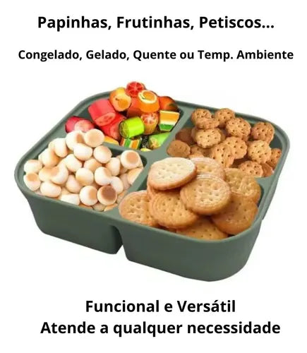 01 Porta Papinha 4 Compartimentos C/ Tampa Silicone Bpa Free
