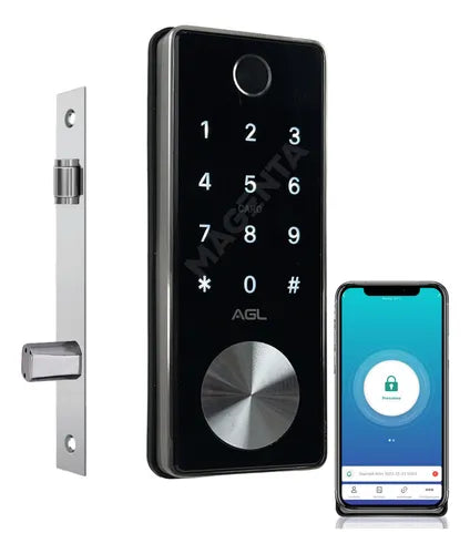 Fechadura digital T12 bluetooth biometria cartão chave senha preto AGL