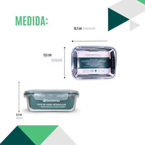 Kit 2 Potes Vidro 640ml Tampa Hermético Travas Vedação