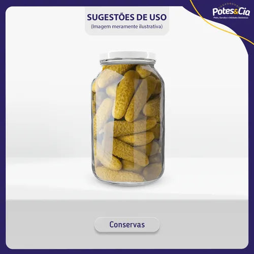 4 Potes De Vidro Conserva 3lts Com Tampas Metálicas Cor Branco