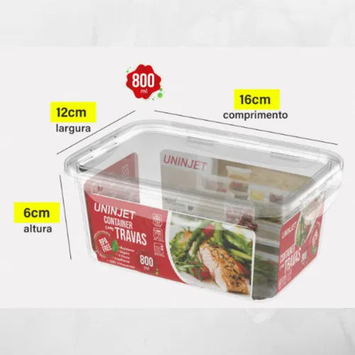 Kit 3 Potes Retangulares 800ml Freezer Microondas Marmita