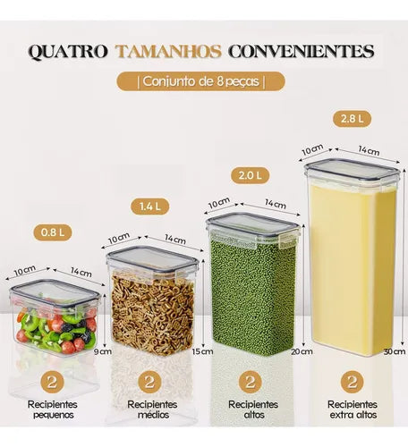 Potes Mantimentos Hermético Quadrado Cozinha 8 Peças