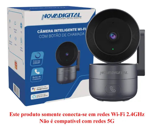 Câmera De Segurança Wifi Inteligente Novadigital Cs-call Botão Chamada Onvif Tuya Smart Life Alexa Google 110V 220V Bivolt Cinza