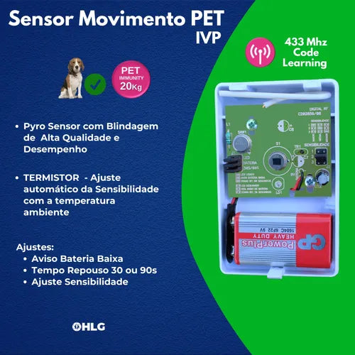 Sensor Movimento Hlg Pet 20kg Sem Fio 433mhz