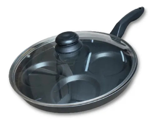 Frigideira Teflon 4 Ovos/hamburgueres Com Tampa Cor Preto