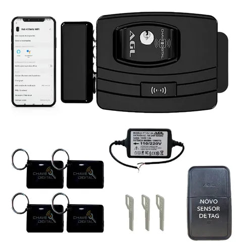 Fechadura de Portao Wifi Agl Ultra Magic Card Chave Ecode Preto