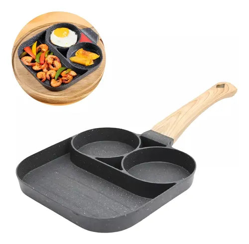 Frigideira Antiaderente 3 Compartimentos P/ Ovos Panquecas Cor Cinza-escuro