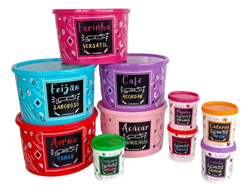 Kit 10 Potes Para Alimentos E Temperos Decorados Bpa Free