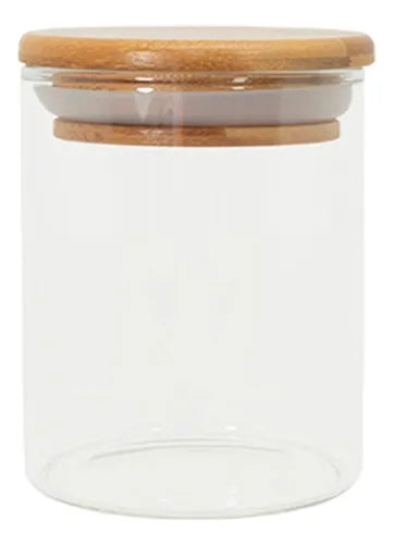 Kit 8 Potes De Vidro Porta Mantimento Tampa De Bambu 200ml