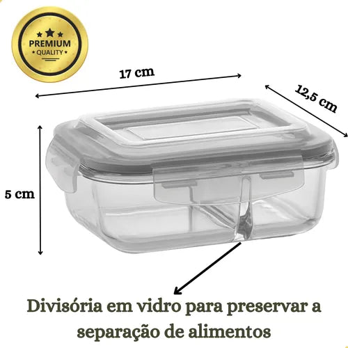4 Potes Retangular Hermético 640ml Com Divisória Microondas Vidro Resistente A Variações De Temperatura Ms Variedades E Utilidades Branco