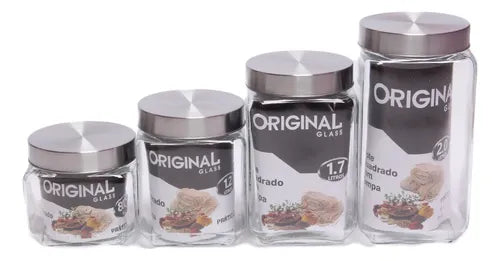 Kit 3 Pote Hermetico Vidro 1.7l Com Tampa Inox Mantimentos