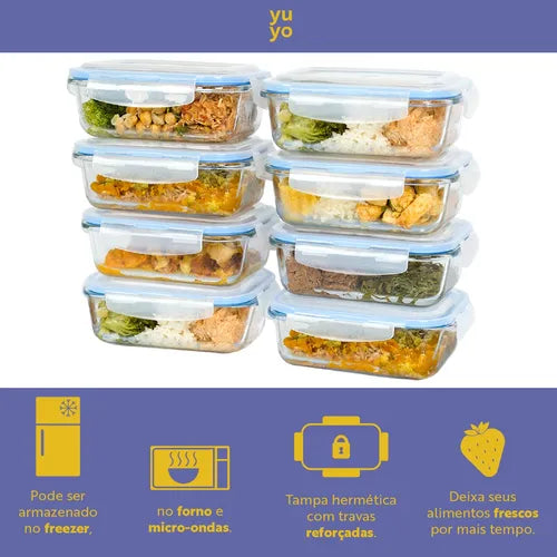 Kit 8 Pote Vidro Hermético Marmita 640ml Tampa Com 4 Trava