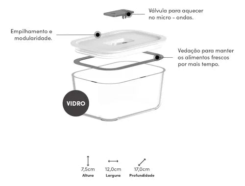 Pote Hermético De Vidro Para Marmita Alimentos Forno 725ml