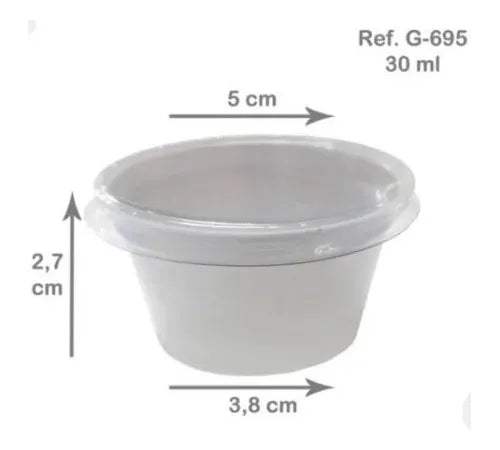 100un Potinho Molheira Pote Descartável Molho C/ Tampa 30ml Cor Branco