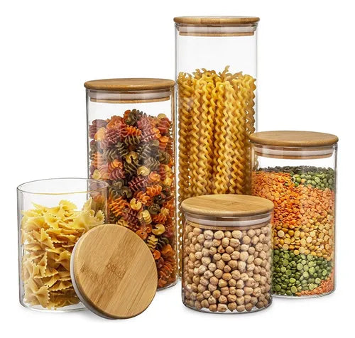 Kit 3 Potes Borossilicato Hermético Tampa Bambu 1100ml Class