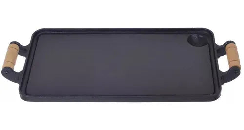 Chapa De Ferro Lisa 35 X 25 Cm Bifeteira Alça De Madeira Rig