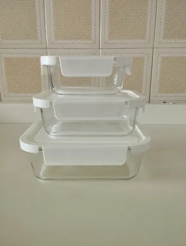 3 Potes Herméticos Empilhavel Vidro Tampa Branca 375 640 1l Cor Transparente - Tampa Branca