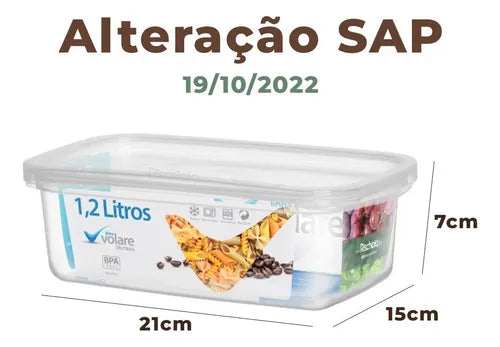 Kit 2 Potes Transparentes Volare 1,2l E 3l Medidas Presídio Cor Transparente