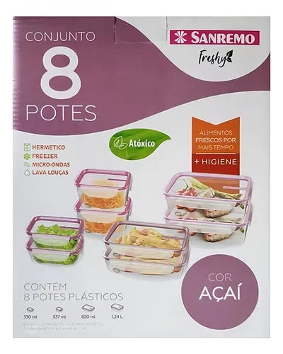 Conjunto 8 Potes Plástico Livre Bpa Linha Freshy Sanremo