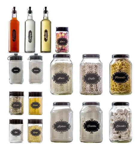 Kit Potes De Vidro 16 Peças Linha Black - Vetrolar