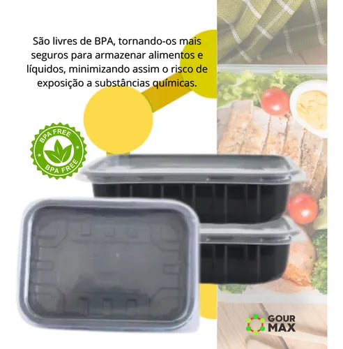 Pote Preto 24un 750ml Descartável Marmita C/ Tampa Hermética