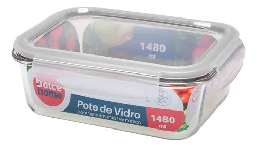 Pote Hermético De Vidro - Marmita -micro-ondas -forno 1480ml Cor Vermelho
