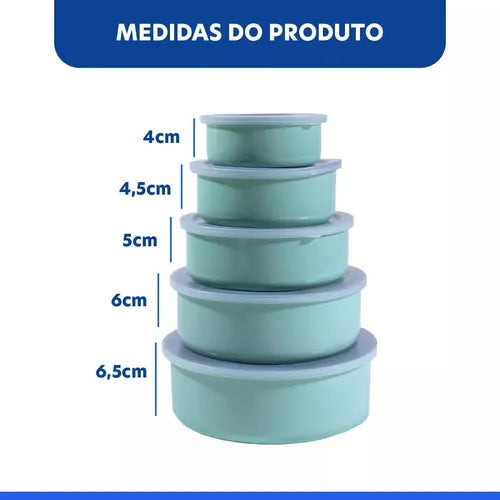 Conjunto 5 Potes Herméticos Inox Coloridos Verde Wincy