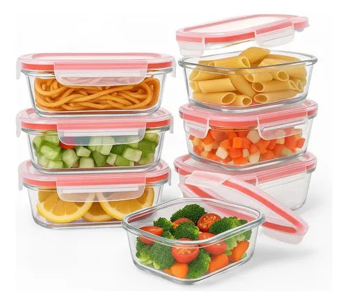 Pote Vidro Hermético Retangular Marmita 370ml Kit 6 Peças