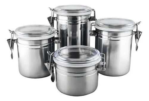 Conjunto 4 Potes Hermético Inox Mantimentos Vedação Premium
