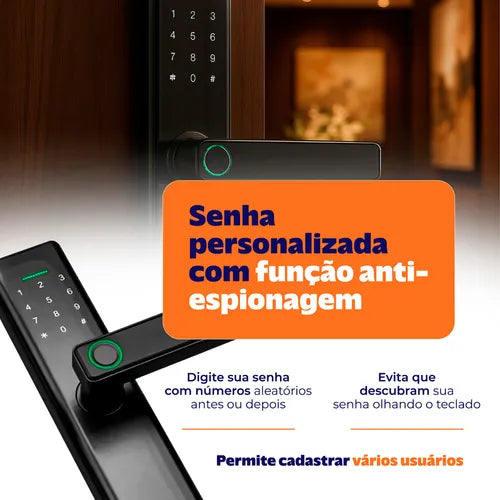 Fechadura Digital Eletrônica Biométrica De Sobrepor Altuspro Senha Cartão E Impressão Digital Smart Inteligente Para Casa Apartamento Cor Preto