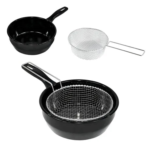 Frigideira Fritatudo Fritadeira Cesto 20cm Esmaltada Roa Cor Preto
