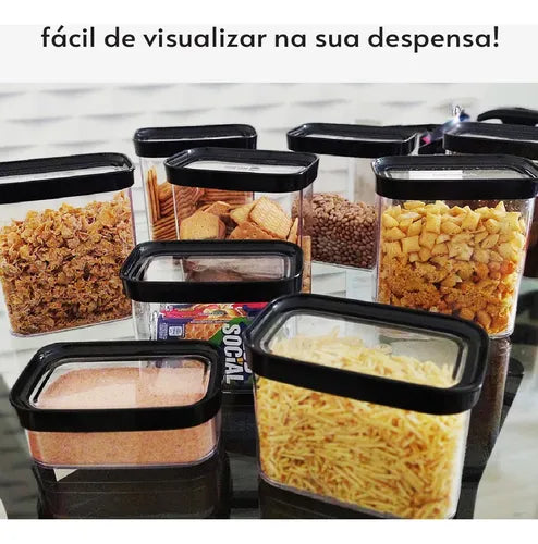 Kit Conjunto Cozinha 9 Potes Herméticos Mantimentos Temperos