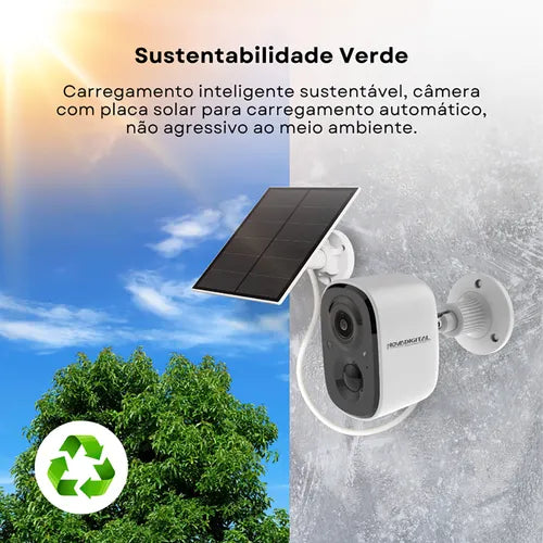 Câmera Inteligente Wifi Novadigital Externa Bateria Solar HD Nuvem IA IP Alexa APP Exclusivo Vico Home