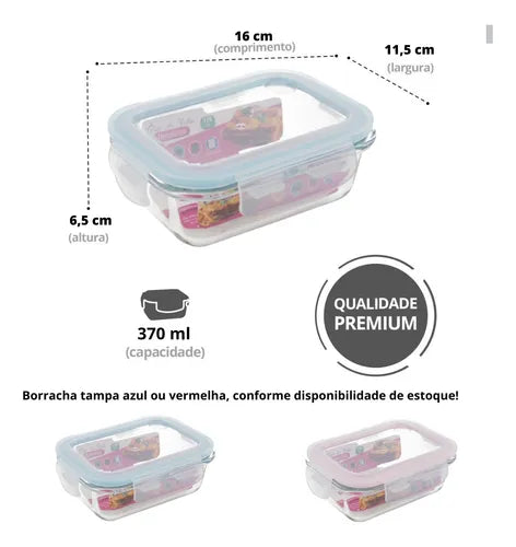 Kit 4 Potes Vidro Hermética Marmita Fitness Freezer 370ml