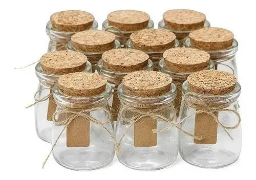 Kit De 10 Potes Vidro Com Tampa Rolha Cortiça 100ml Temperos Cor Transparente
