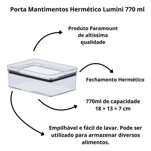 Porta Mantimentos Hermético Lumini 770 Ml Paramount Multiuso