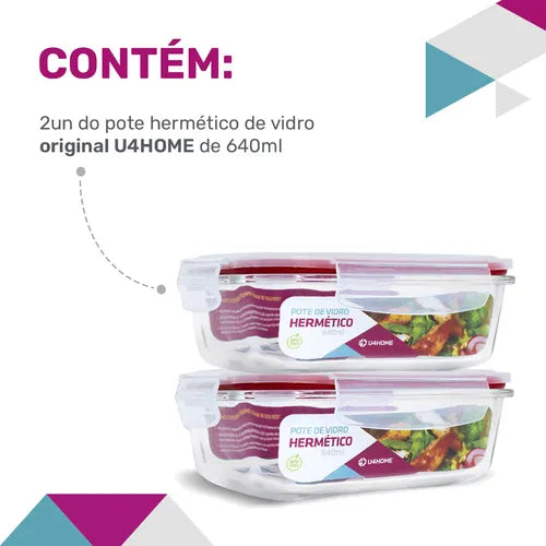 Conjunto 2 Pote Vidro Hermética Mantimentos Tampa 640ml Cor Vermelho