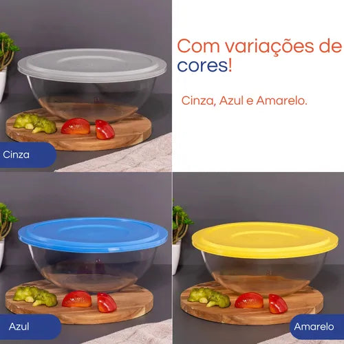 Tigela Pote Vidro Redondo Plus C/ Tp Plastica 3l Marinex