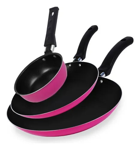 Conjunto De Frigideiras Antiaderente 3 Peças Nacional Cor Rosa