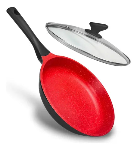 Frigideira Antiaderente Cerâmica 28cm Com Tampa Compatível Com Fogão A Gás E Indução Aristus - Preto-vermelho