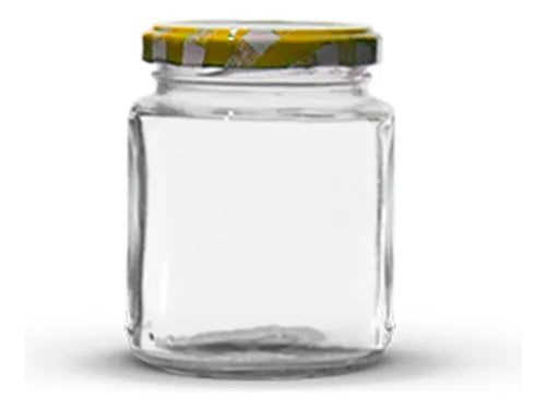 12 Potes De Vidro Belém 240ml Com Tampas Metálicas E Lacres Cor Amarelo Xadrez