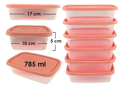 Kit Potes Plastico 12 Sanremo 785ml Freezer Microondas Cor Salmão
