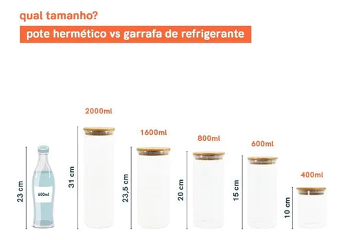 Potes De Vidro Pra Mantimentos Com Tampa Bambu Oikos COZ01557 5 Pçs Cor Marrom-claro