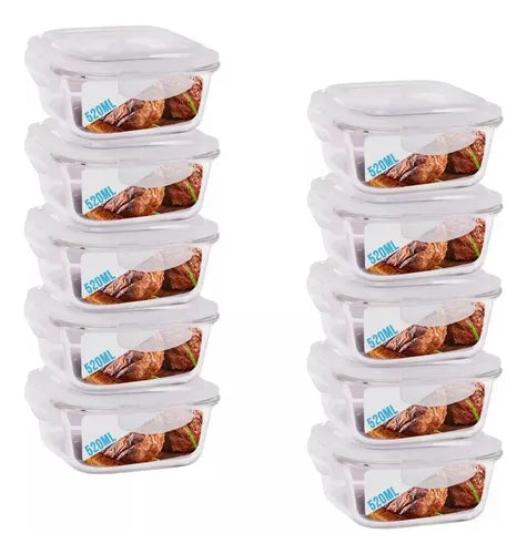 Conjunto 10 Potes De Vidro 520ml Hermético 4 Travas Marmita Cor Transparente