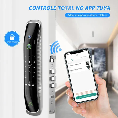 Fechadura Digital Eletronica Olho de Gato Biometrica Wi-fi Super Luxo Intelar X2 Cot Preto